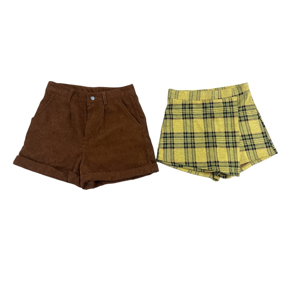 Bundle Brown Corduroy and Yellow Plaid Skorts Size Small